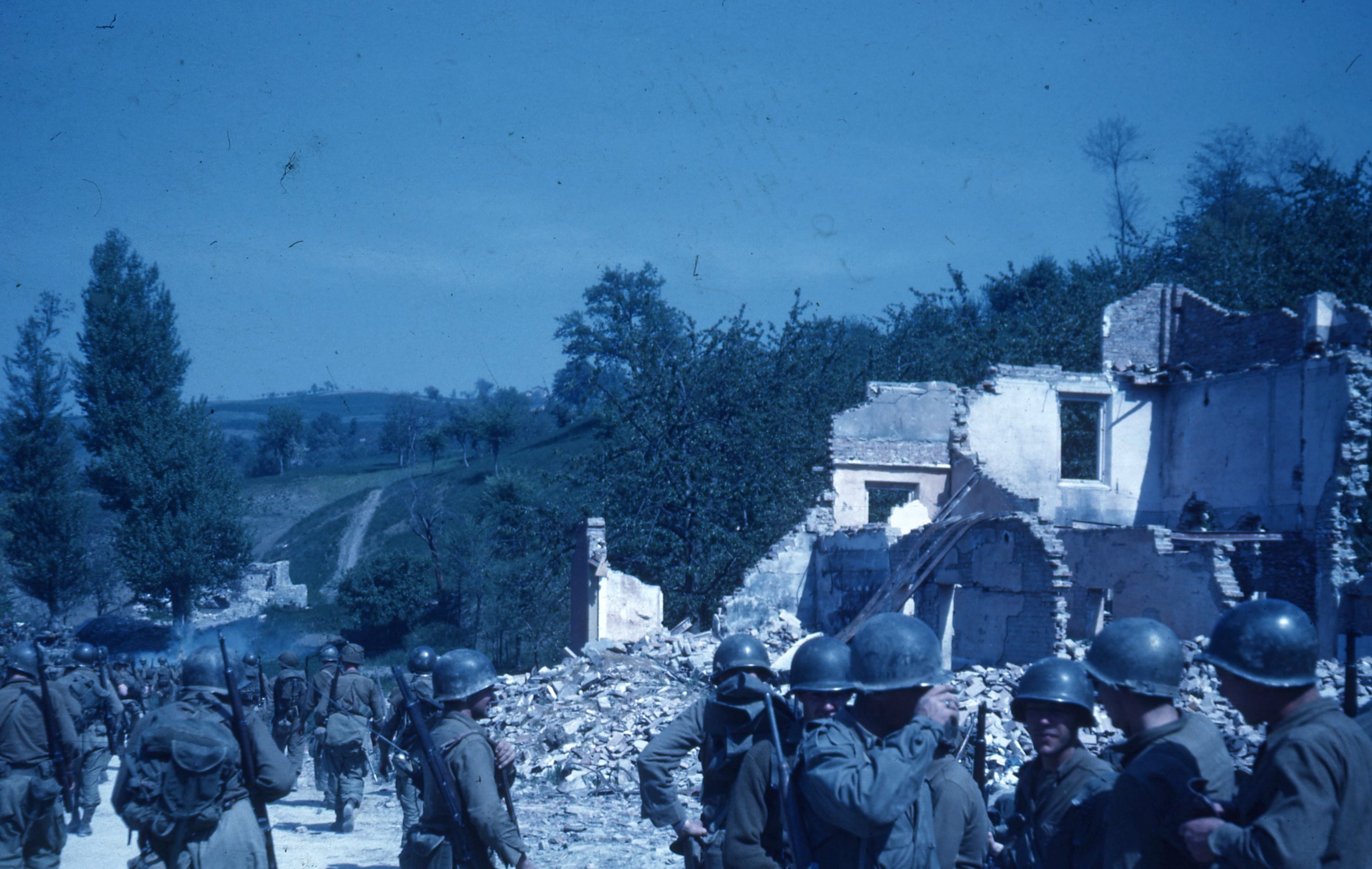 10th Mountain Division soldiers on the march in Italy