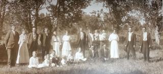 Members of the Vondy family and friends at a picnic near Snyder, Colorado, 1917.