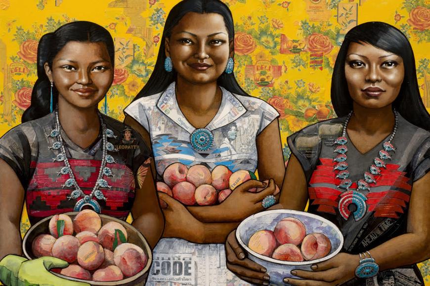 Painting of three women with fruit