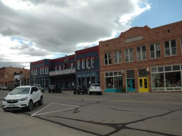 A photo of commercial buildings in the Meeker Historic District