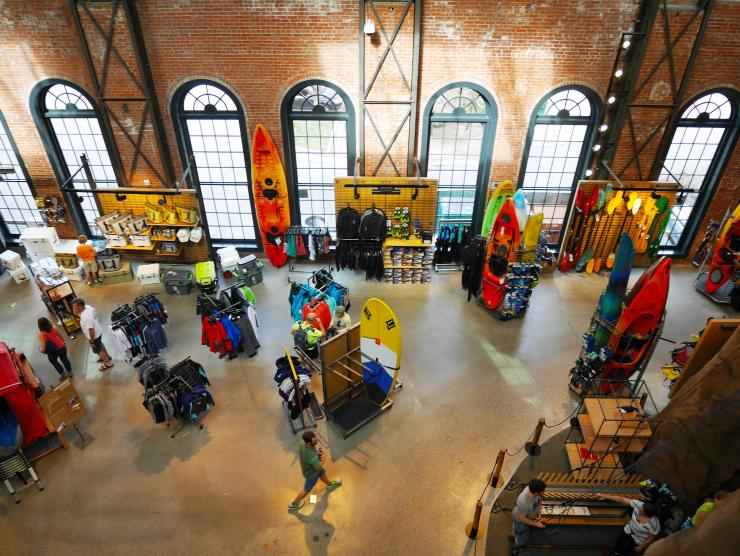  Inside of the REI Denver flagship store which is a premier outdoor gear and sporting goods store serving outdoor enthusiasts in Denver