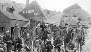 Miners in front of the Pittsburg Mine in Central City, circa 1900-1910.