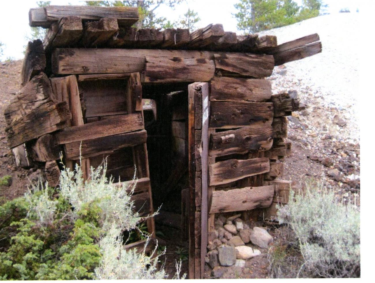 A wooden entrance to the mine.